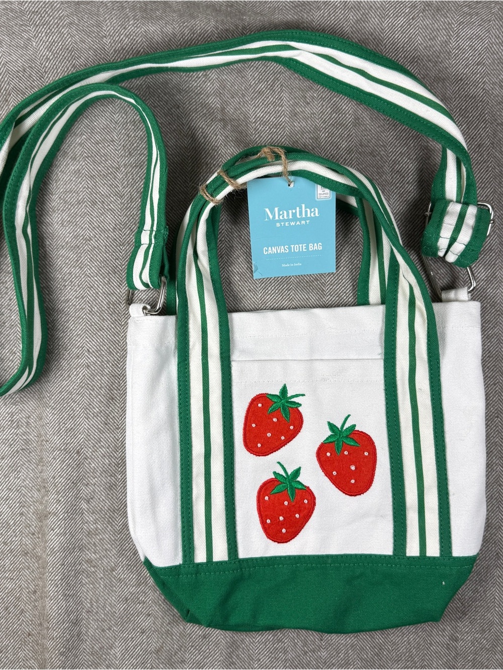 Martha Stewart Canvas Strawberry Tote Bag with Adjustable Strap